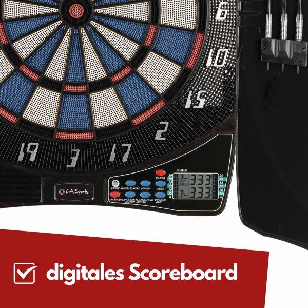 L.A. Sports Elektronische Dartscheibe Bull Legend 1-8 Spieler 6 Softdart Pfeile Dartschrank