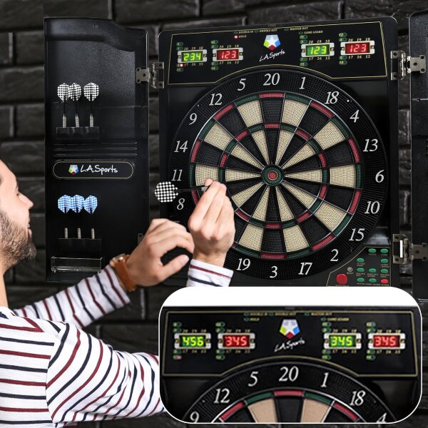 L.A. Sports Elektronische Dartscheibe 1-16 Spieler für Soft-Dart-Pfeile Kabinett Dartschrank