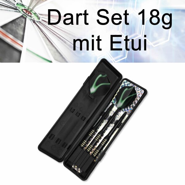 Deluxe Dart-Set 3 Steel-Darts schwarz 18g Dart-Pfeile mit Metallspitze Messing-Griffstück in Kunststoff Box