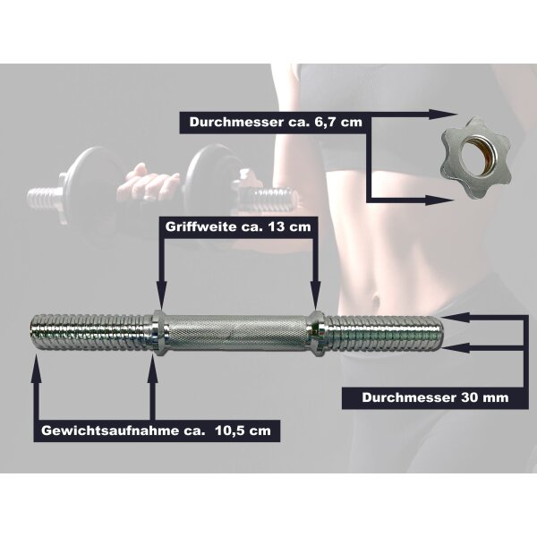 BODYCOACH Verchromte Kurzhantelstange 35 cm 14" für Standard Gewichte mit 30mm Innenmaß