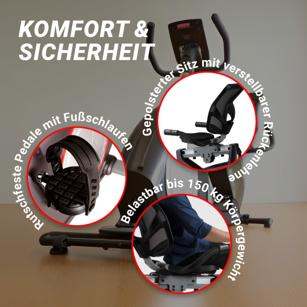 BODYCOACH Sitz-Liege-Ergometer Heimtrainer magnetisch Computer mit Bluetooth