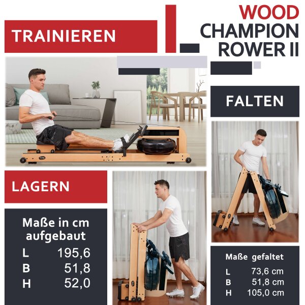 BODYCOACH Holz Wasser-Rudergerät Wood Champion Rower II Water Resistance System