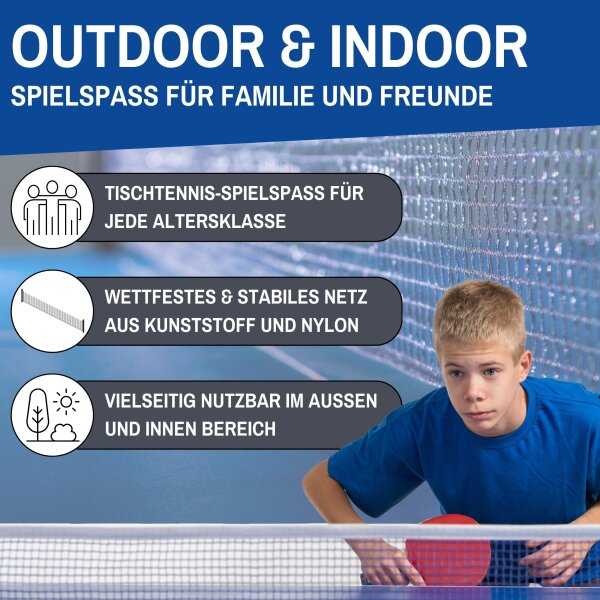L.A. Sports Tischtennis-Netzgarnitur wetterfestes Netz mit Höhen- und Längenverstellung für Plattenstärke bis 4,9 cm