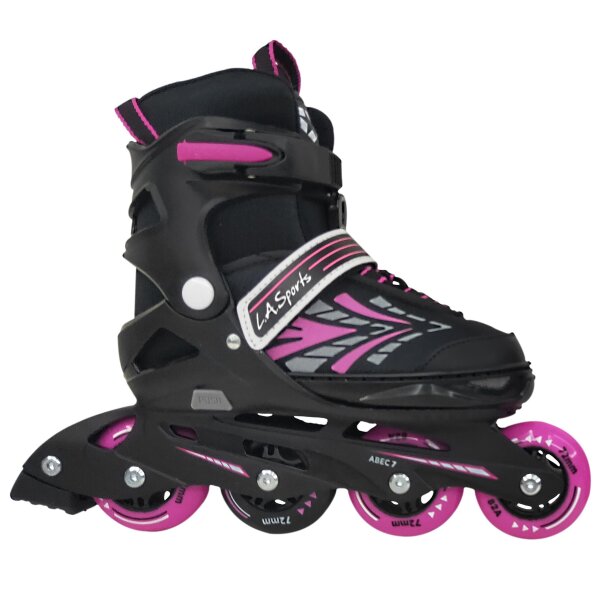 L.A. Sports Inliner Skate Soft-Boot Kinder Jugend Damen 5 Größen verstellbar Stripes Pink