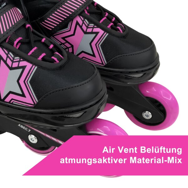 L.A. Sports Inliner Skate Soft-Boot Kinder Jugend Damen 5 Größen verstellbar Stripes Pink 37/41