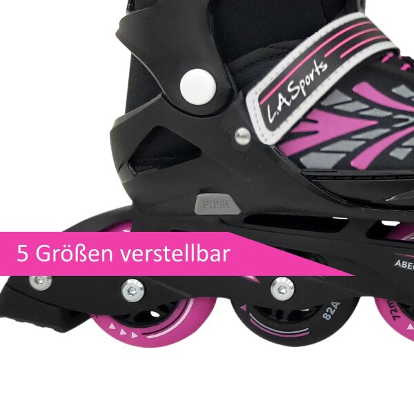 L.A. Sports Inliner Skate Soft-Boot Kinder Jugend Damen 5 Größen verstellbar Stripes Pink 37/41