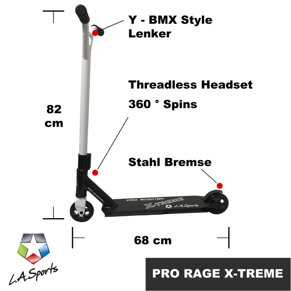 L.A. Sports Pro Xtreme Freestyle Alu Stunt-Scooter 360° Lenkung ABEC9