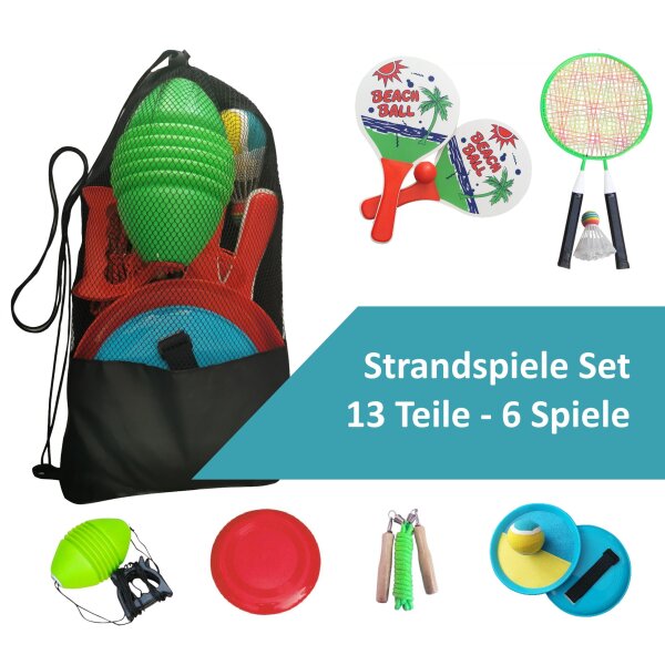 L.A. Sports Garten & Strandspiele Set Beachball Klettball Frisbee Mini-Badminton Boing Ball