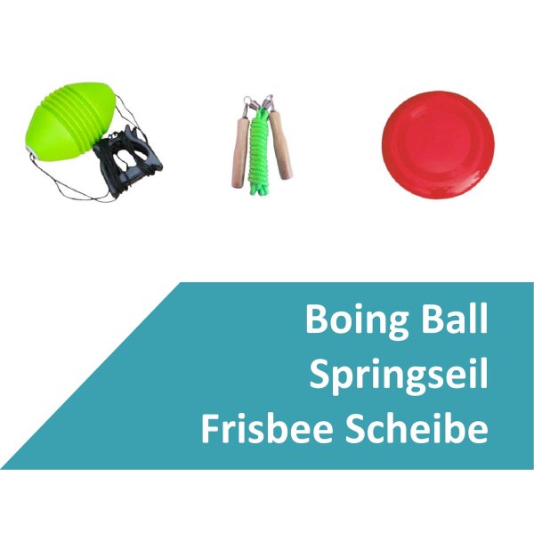 L.A. Sports Garten & Strandspiele Set Beachball Klettball Frisbee Mini-Badminton Boing Ball