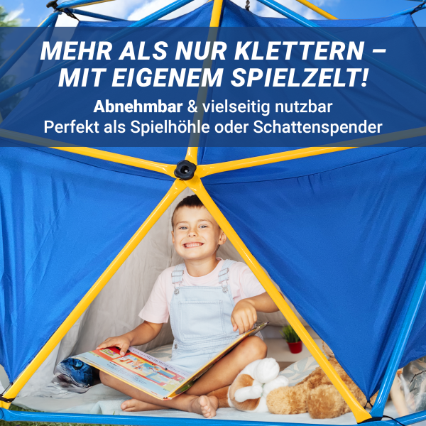 L.A. Sports Kinder Klettergerüst Dome Climber XL wetterfeste Kletterkuppel mit Zelt für Garten & Spielplatz