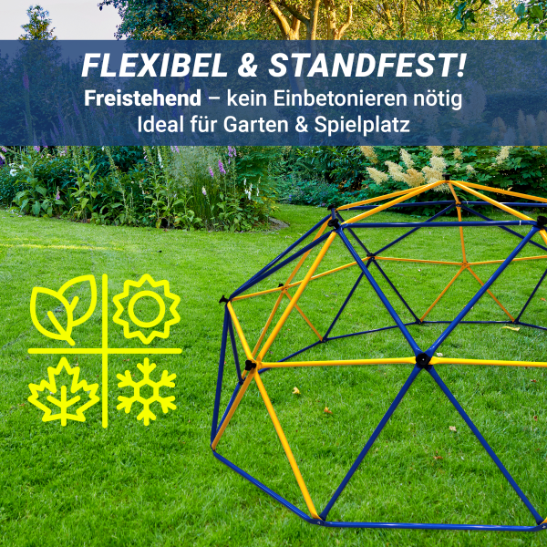 L.A. Sports Kinder Klettergerüst Dome Climber XL wetterfeste Kletterkuppel mit Zelt für Garten & Spielplatz