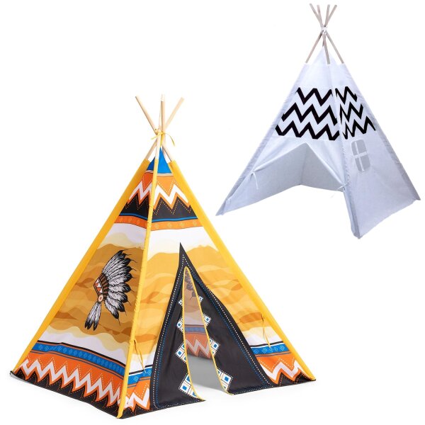 Playfun Tipi Kinder Indianerzelt Motiv weiß Zick-Zack oder Indianer