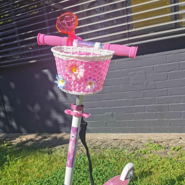 L.A. Sports Kinderfahrrad Scooter Zubehör Set Pink Fahrrad-Korb Hupe Kabel-Schloss mit Schlüssel