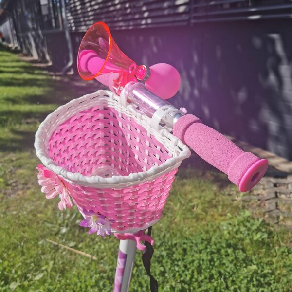 L.A. Sports Kinderfahrrad Scooter Zubehör Set Pink Fahrrad-Korb Hupe Kabel-Schloss mit Schlüssel