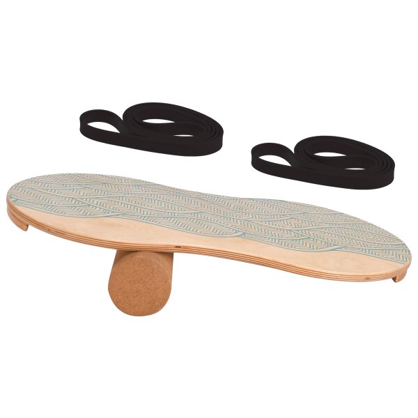 BODYCOACH Woodboard Balance-Board Starter Set nachhaltiges Material Ahorn & Kork mit Fitnessband - oval