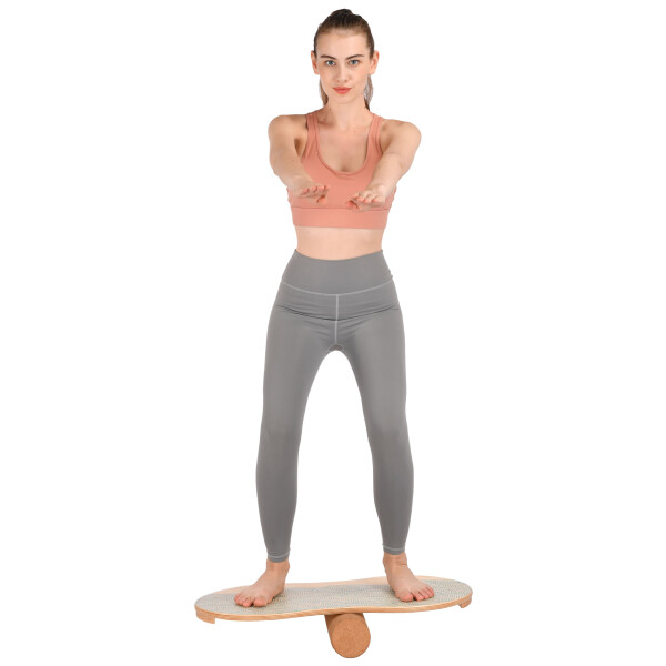 BODYCOACH Woodboard Balance-Board Starter Set nachhaltiges Material Ahorn & Kork mit Fitnessband - oval