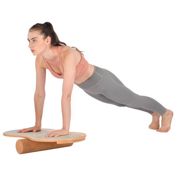 BODYCOACH Woodboard Balance-Board Starter Set nachhaltiges Material Ahorn & Kork mit Fitnessband - oval