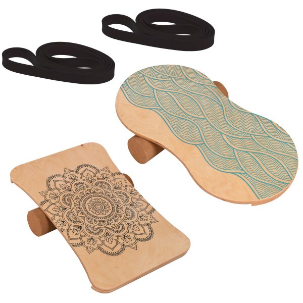 BODYCOACH Woodboard Balance-Board Starter Set nachhaltiges Material Ahorn & Kork mit Fitnessband