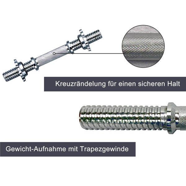 BODYCOACH Hantel 2er Set verchromte Kurzhantelstange 36 cm 14" für Standard Gewichte mit 30mm Innenmaß