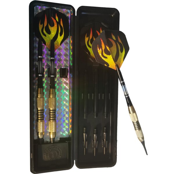 L.A. Sports Champion Dart-Set Fire 3 Soft-Dart Pfeile 16g mit Kunststoffspitzen Messing-Griffe in Kunststoff Box