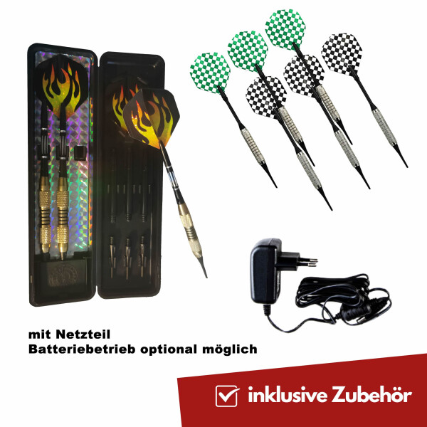 L.A. Sports Elektronische Dartscheibe Classic für 1-8 Spieler mit 9 Softdarts Pfeile und Zubehör-Set