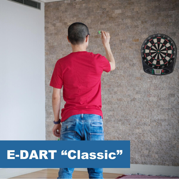 L.A. Sports Elektronische Dartscheibe Classic für 1-8 Spieler mit 9 Softdarts Pfeile und Zubehör-Set