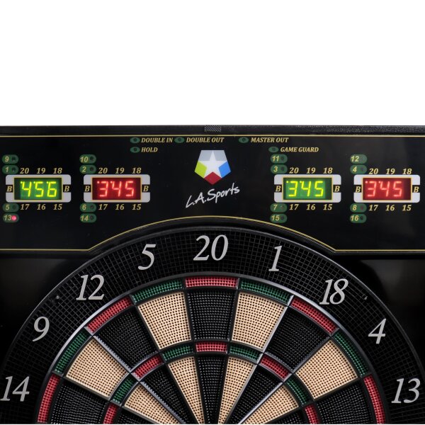 L.A. Sports Elektronische Dartscheibe London 1-16 Spieler Dartschrank inkl. Dartpfeile-Set mit Kunststoff Box