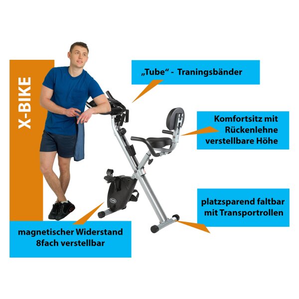 B-Ware Bike & Tube Fitness Heimtrainer klappbar Rückenlehne Trainingsbänder