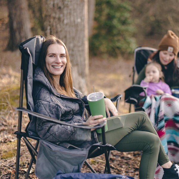 SUNNYFEEL Campingstuhl Klappstuhl grau gepolstert mit hoher Rückenlehne faltbar für Transport