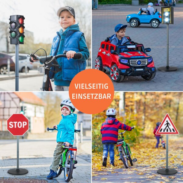 Play Fun Verkehrs-Spielset mit Spielzeug-Ampel und Blitzer Verkehrsschilder Verkehrshütchen inklusive Polizeikelle mit Licht