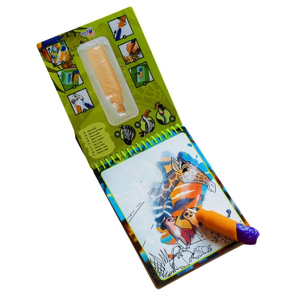 Qwi Toy 3in1 Spielbuch Kinder Wasser Malbuch - Malen mit Wasser mit Wassermal Stift inklusive Aufklappseiten und Stickern
