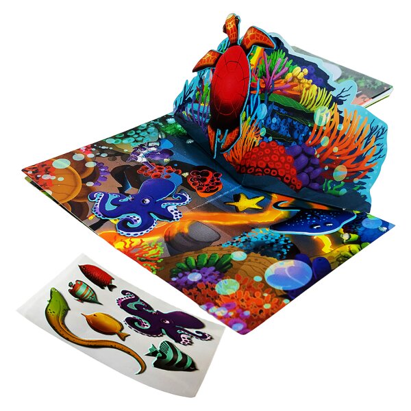 Qwi Toy 3in1 Spielbuch Kinder Wasser Malbuch - Malen mit Wasser mit Wassermal Stift inklusive Aufklappseiten und Stickern