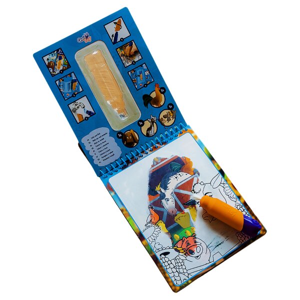 Qwi Toy 3in1 Spielbuch Kinder Wasser Malbuch - Malen mit Wasser mit Wassermal Stift inklusive Aufklappseiten und Stickern