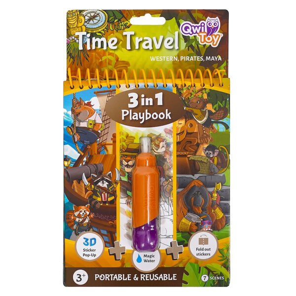 Qwi Toy 3in1 Spielbuch Kinder Wasser Malbuch - Malen mit Wasser mit Wassermal Stift inklusive Aufklappseiten und Stickern