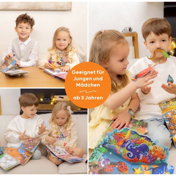 Qwi Toy 3in1 Spielbuch Kinder Wasser Malbuch - Malen mit Wasser mit Wassermal Stift inklusive Aufklappseiten und Stickern