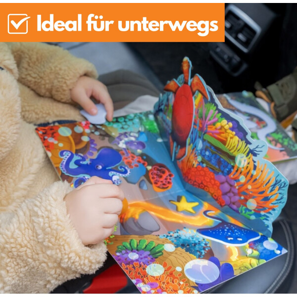 Qwi Toy 3in1 Spielbuch Kinder Wasser Malbuch - Malen mit Wasser mit Wassermal Stift inklusive Aufklappseiten und Stickern
