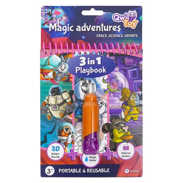 Qwi Toy 3in1 Spielbuch Kinder Wasser Malbuch - Malen mit Wasser mit Wassermal Stift inklusive Aufklappseiten und Stickern