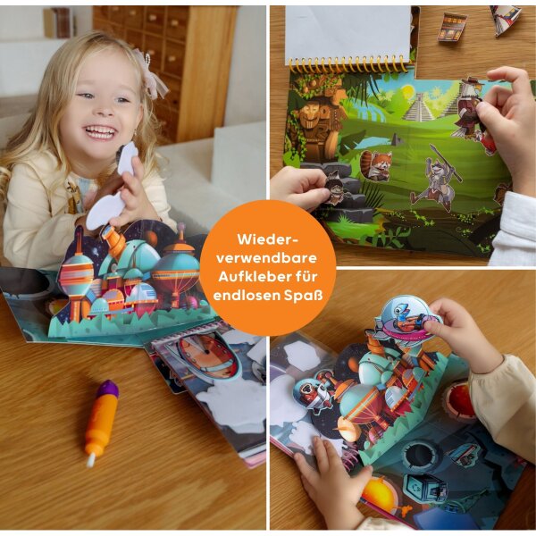 Qwi Toy 3in1 Spielbuch Kinder Wasser Malbuch - Malen mit Wasser mit Wassermal Stift inklusive Aufklappseiten und Stickern