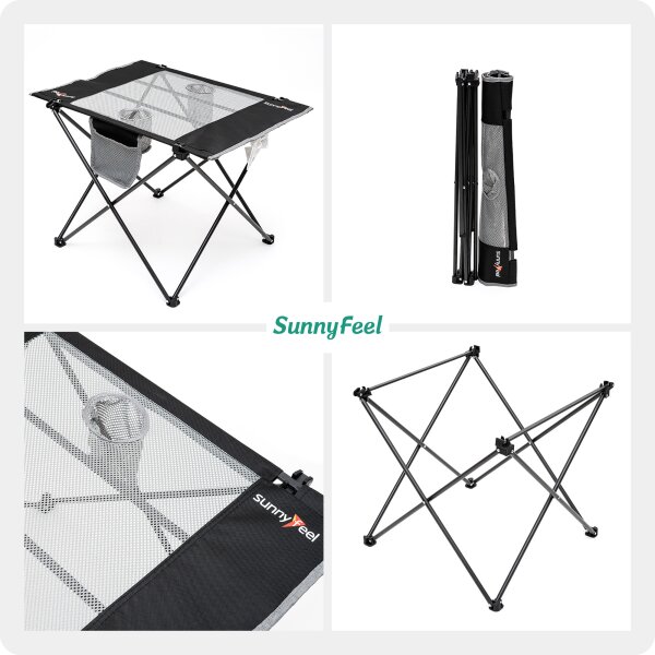 SUNNYFEEL Mini Campingtisch Beistelltisch mit Netzplatte faltbar für Outdoor Camping Reisen Garten