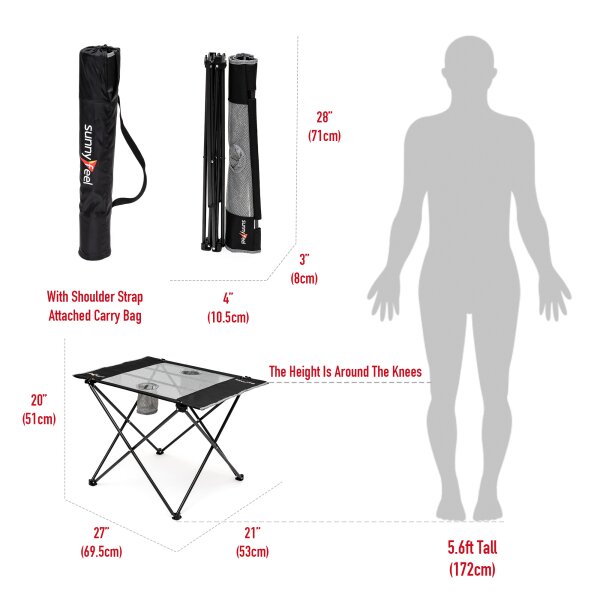 SUNNYFEEL Mini Campingtisch Beistelltisch mit Netzplatte faltbar für Outdoor Camping Reisen Garten