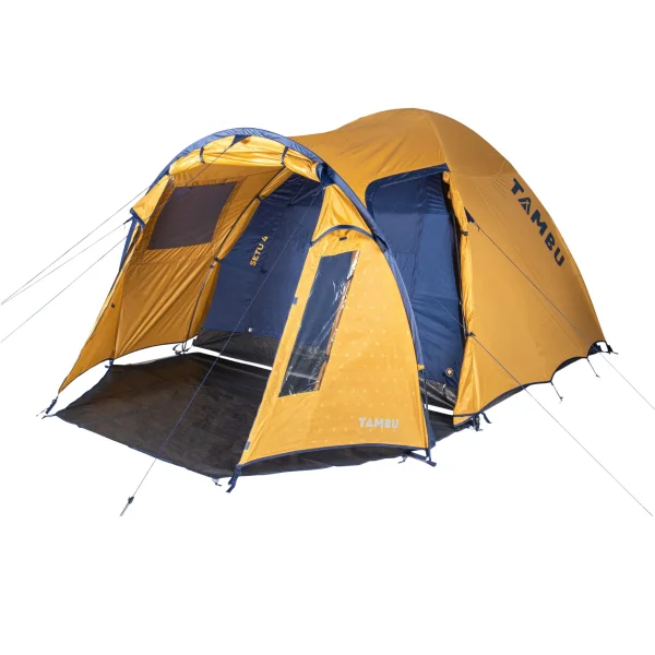TAMBU Outdoor Camping Zelt für 3-4 Personen nachhaltiges Kuppelzelt wasserdicht aus recyceltem Material mit großem Vorraum