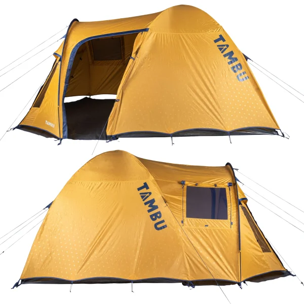 TAMBU Outdoor Camping Zelt für 3-4 Personen nachhaltiges Kuppelzelt wasserdicht aus recyceltem Material mit großem Vorraum