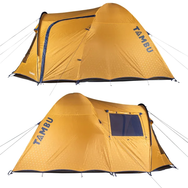 TAMBU Outdoor Camping Zelt für 4-5 Personen nachhaltiges Kuppelzelt wasserdicht aus recyceltem Material mit großem Vorraum