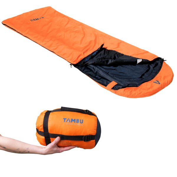 TAMBU Outdoor Camping Deckenschlafsack nachhaltiger Sommerschlafsack 230 x 80 aus recyceltem Material leicht & platzsparend