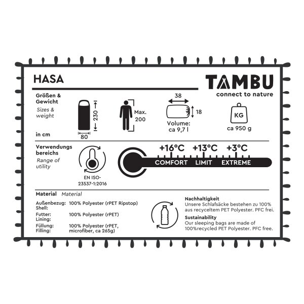 TAMBU Outdoor Camping Deckenschlafsack nachhaltiger Sommerschlafsack 230 x 80 aus recyceltem Material leicht & platzsparend