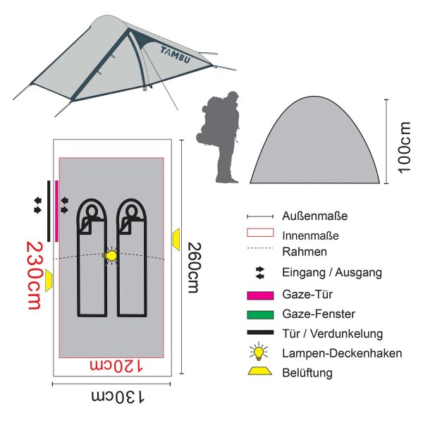 TAMBU Outdoor Camping Zelt für 3-4 Personen nachhaltiges Kuppelzelt wasserdicht aus recyceltem Material mit Vorzelt