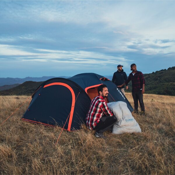 TAMBU Outdoor Camping Zelt für 3-4 Personen nachhaltiges Kuppelzelt wasserdicht aus recyceltem Material mit Vorzelt